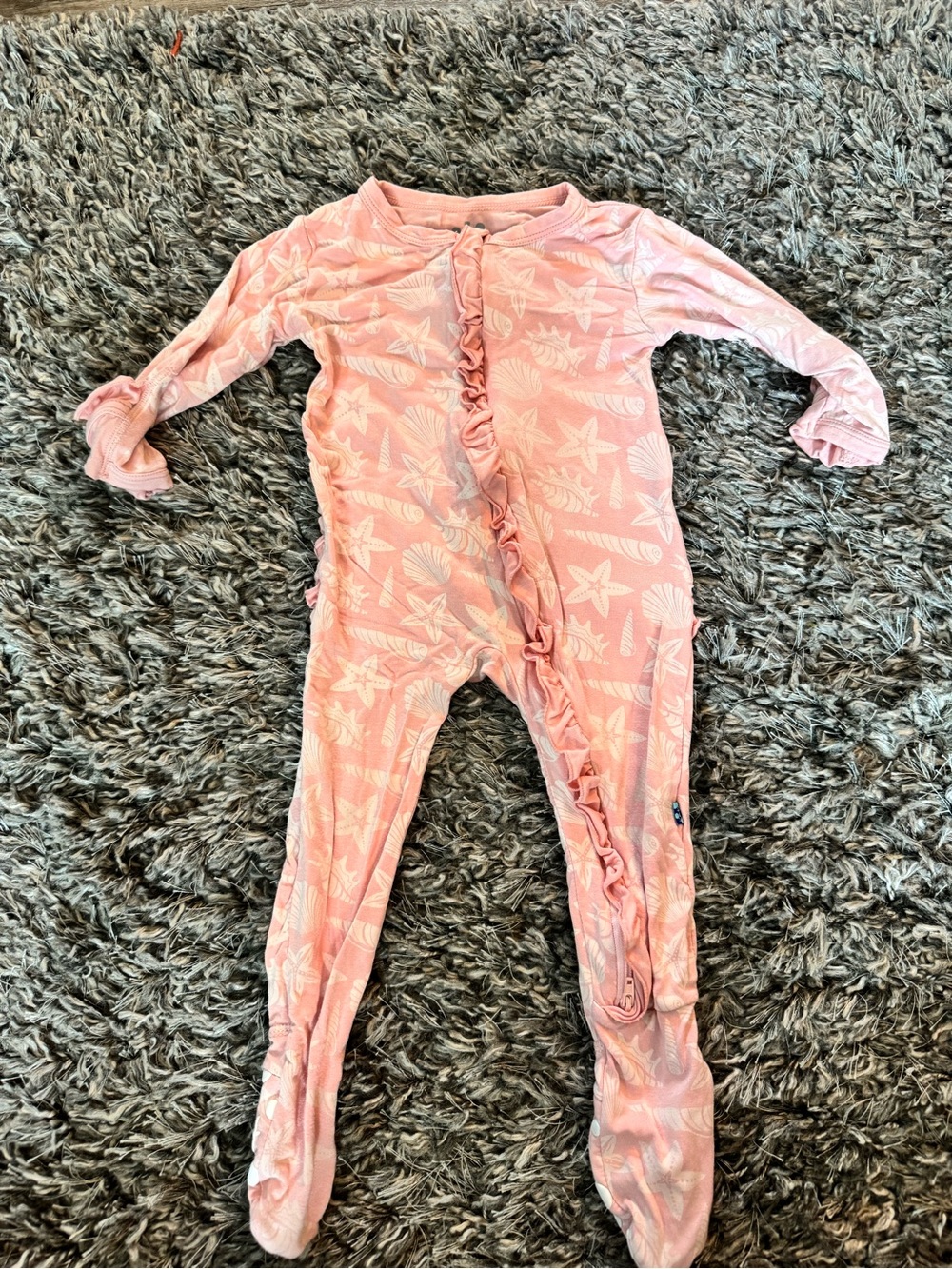 Kickee Pants Pink Starfish Ruffle-Front Footed One-Piece
